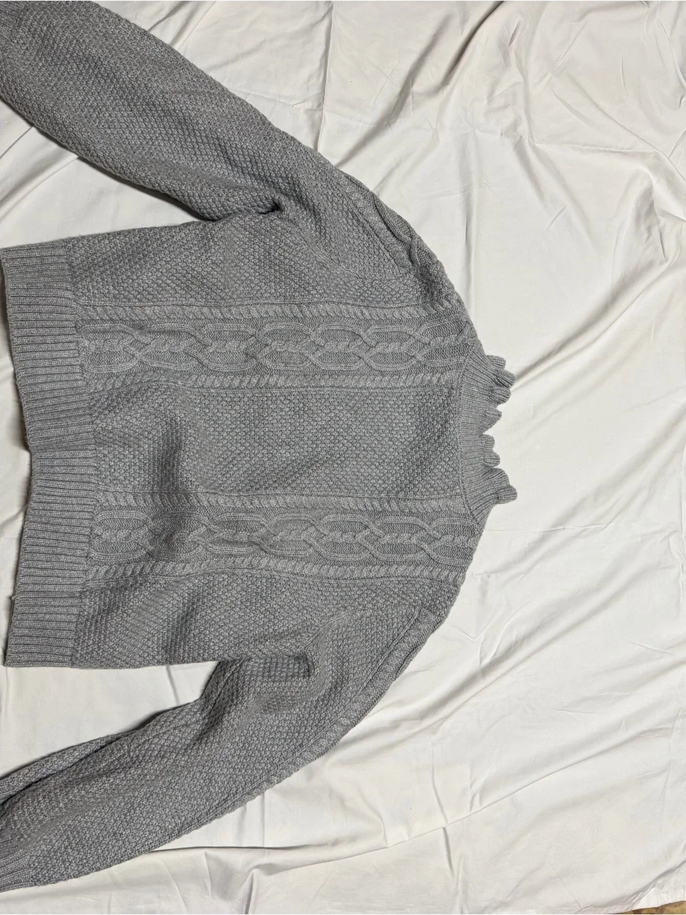 Talbots Light Gray Cable-Knit Ruffle Neck Cardigan - Picture 5 of 5